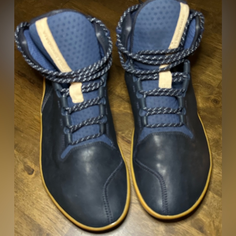 Vivobarefoot Men's Obsidian Mid High Top Hiking Shoe Navy Blue Leather Size 46